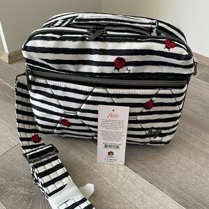 Lug Striped Crossbody Bag with Red Ladybug Accents